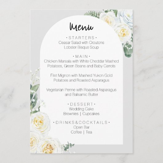 Bloom Wit Bloemen Bruiloft Menu (Voorkant)