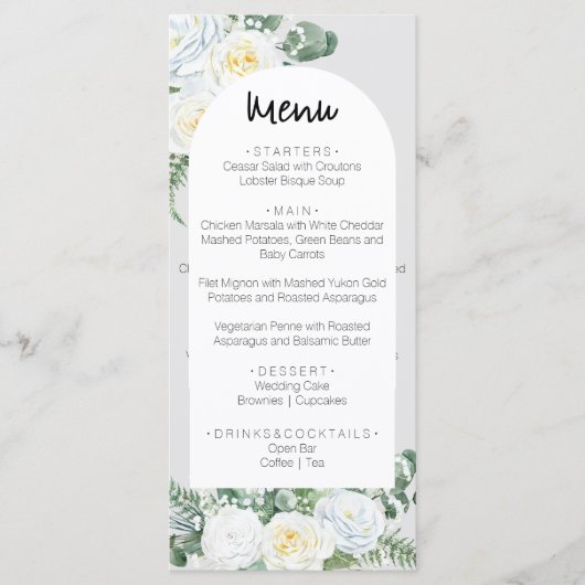 Bloom Wit Bloemen Bruiloft Menu (Voorkant)