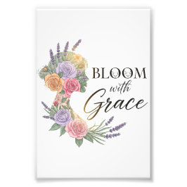 Bloom with Grace Elegant Floral Woman Silhouette Foto Afdruk