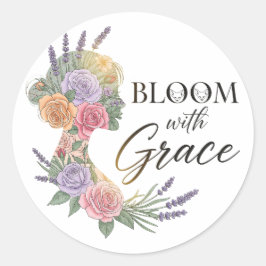Bloom with Grace Elegant Floral Woman Silhouette Ronde Sticker