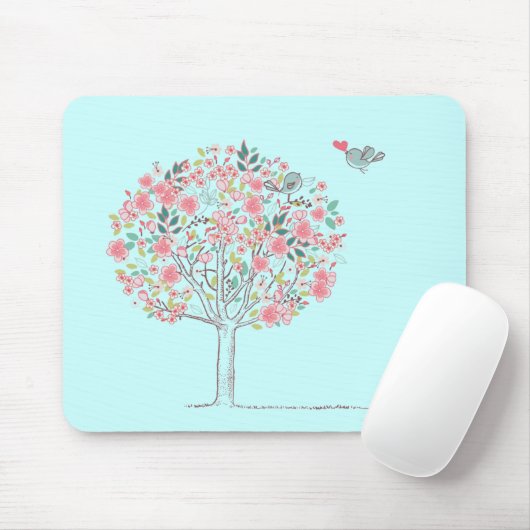 Bloomboom en vogels in liefde muismat (Met muis)