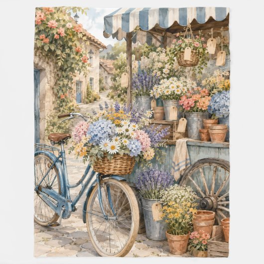 Bloomcore Bloemenmarkt Fiets Fleece Deken (Voorkant)