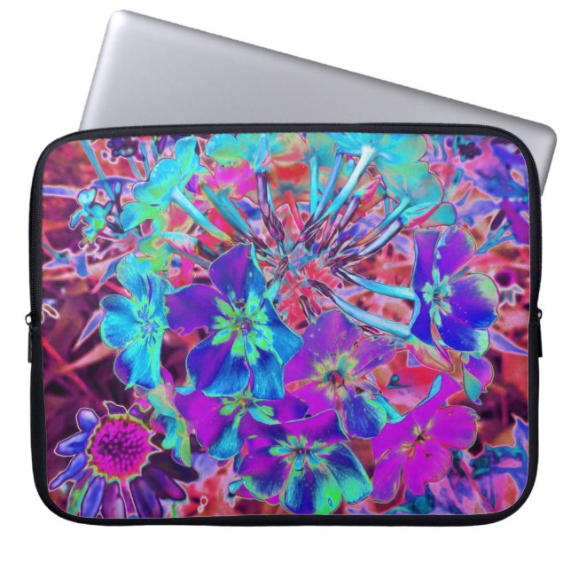 Bloomende Abstracte Paarse en blauwe ventilator Laptop Sleeve (Voorkant)