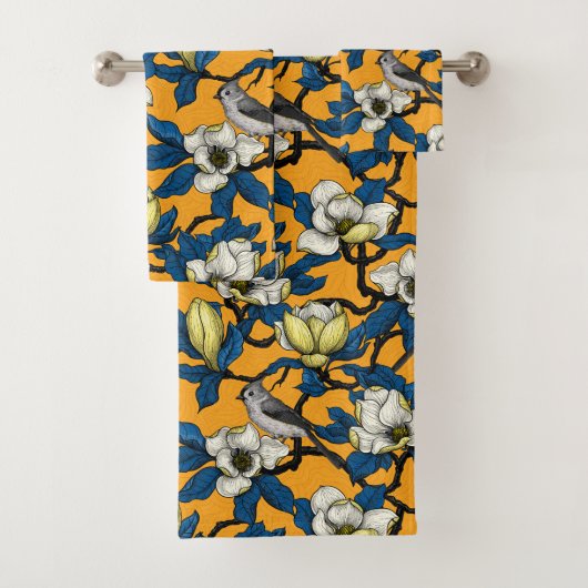 Bloomende magnolia en timuizvogel 3 bad handdoek (Insitu)