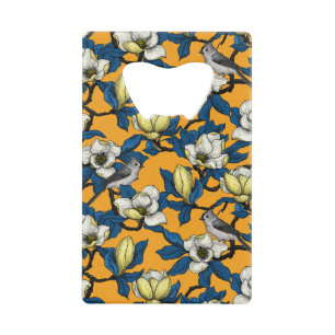 Bloomende magnolia en timuizvogel 3 kredietkaart flessenopener