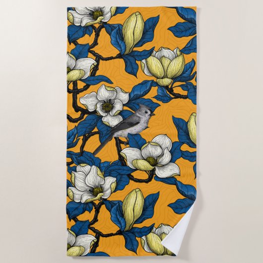 Bloomende magnolia en timuizvogel 3 strandlaken (Voorkant)