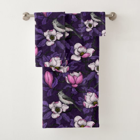 Bloomende magnolia en titmuis bird 4 bad handdoek (Insitu)