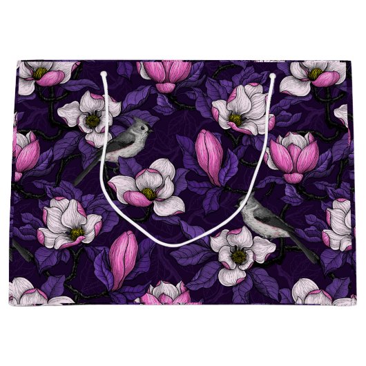 Bloomende magnolia en titmuis bird 4 groot cadeauzakje (Voorkant)