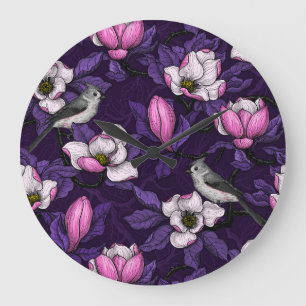 Bloomende magnolia en titmuis bird 4 grote klok