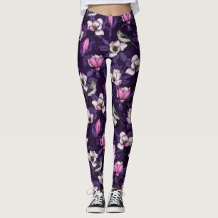 Bloomende magnolia en titmuis bird 4 leggings