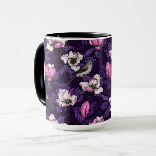 Bloomende magnolia en titmuis bird 4 mok (Voorkant links)
