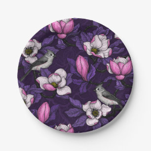 Bloomende magnolia en titmuis bird 4 papieren bordje