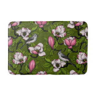 Bloomende magnolia en titmuisvogel 2 badmat
