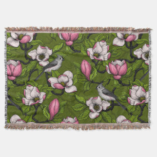 Bloomende magnolia en titmuisvogel 2 deken