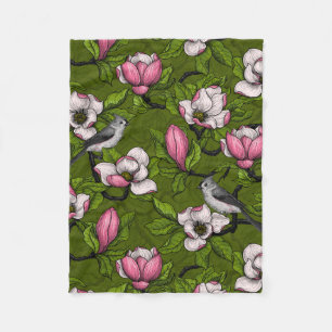 Bloomende magnolia en titmuisvogel 2 fleece deken