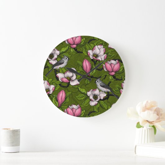 Bloomende magnolia en titmuisvogel 2 grote klok (Huis)