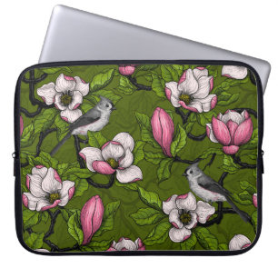 Bloomende magnolia en titmuisvogel 2 laptop sleeve