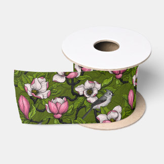 Bloomende magnolia en titmuisvogel 2 lint