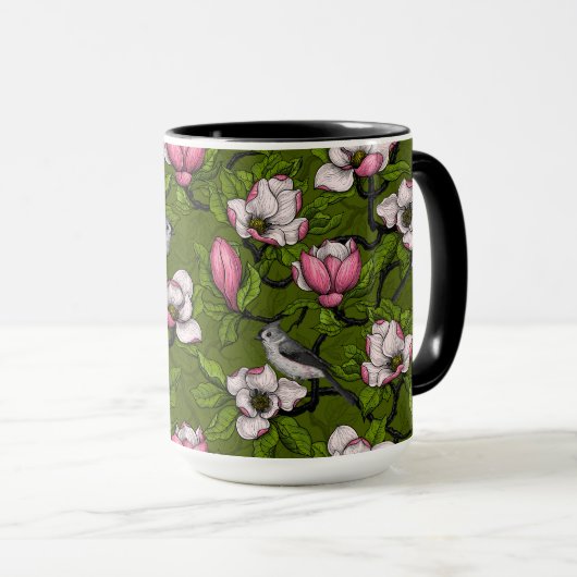 Bloomende magnolia en titmuisvogel 2 mok (Voorkant rechts)