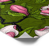 Bloomende magnolia en titmuisvogel 2 poster (Hoek)