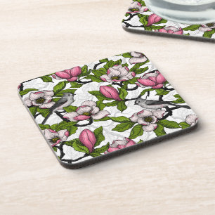 Bloomende magnolia en titmuisvogel bier onderzetter