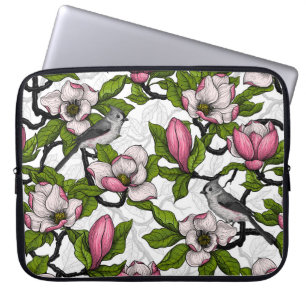 Bloomende magnolia en titmuisvogel laptop sleeve