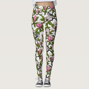 Bloomende magnolia en titmuisvogel leggings