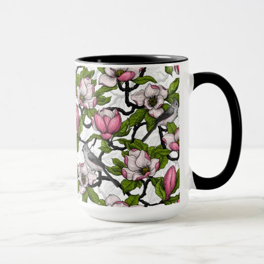 Bloomende magnolia en titmuisvogel mok (Rechts)