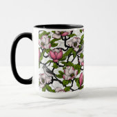 Bloomende magnolia en titmuisvogel mok (Links)