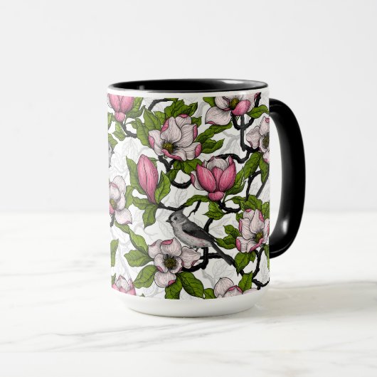 Bloomende magnolia en titmuisvogel mok (Voorkant rechts)