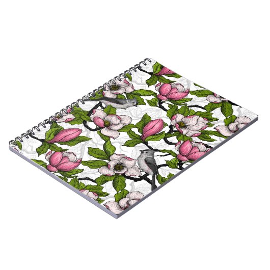 Bloomende magnolia en titmuisvogel notitieboek (Linkerzijde)