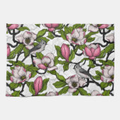 Bloomende magnolia en titmuisvogel theedoek (Horizontaal)