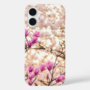 Bloomende roze Paarse Magnolias Spring Flower iPhone 16 Hoesje