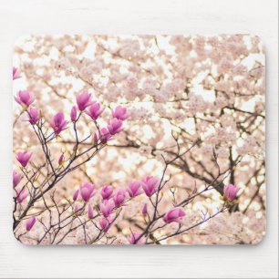 Bloomende roze Paarse Magnolias Spring Flower Muismat