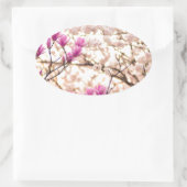 Bloomende roze Paarse Magnolias Spring Flower Ovale Sticker (Tas)