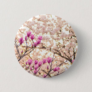 Bloomende roze Paarse Magnolias Spring Flower Ronde Button 5,7 Cm