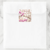 Bloomende roze Paarse Magnolias Spring Flower Vierkante Sticker (Tas)