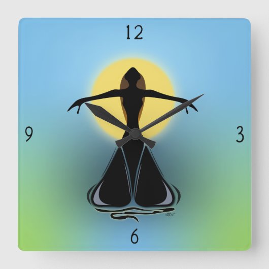 Bloomende Vrouw Square Wall Clock Vierkante Klok (Voorkant)