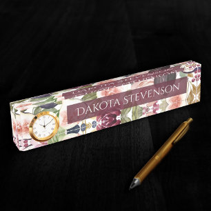 Bloomfiguren   Elegant Waterverf Floral en naam Naambordje