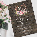 Blooming Antlers Country Chic Wedding Invitations<br><div class="desc">barn wood floral antler rustic country chic wedding invitations,  the idea behind this invitation was to create something rustic with floral elements and mongram,  this design seems to be favorite of brides</div>