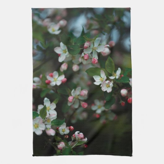 Blooming apple tree, moody spring theedoek (Verticaal)