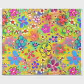 Blooming Boho Flowers op Yellow Cute Cadeaupapier (Vlak)