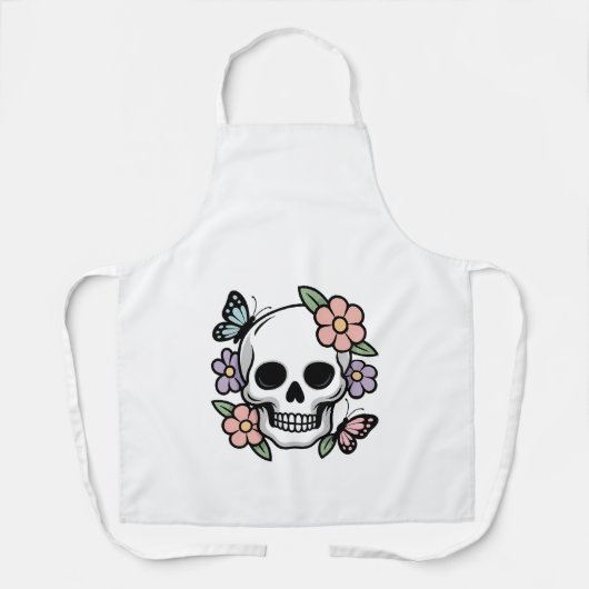 Blooming Bones Cute Floral Skull Sticker Schort (Voorkant)