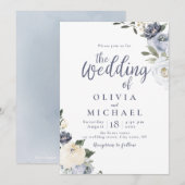Blooming botanische stoffige blauwe bruiloft kaart (Voorkant / Achterkant)