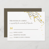 Blooming Branches Wedding RSVP Card - Mustard (Voorkant / Achterkant)
