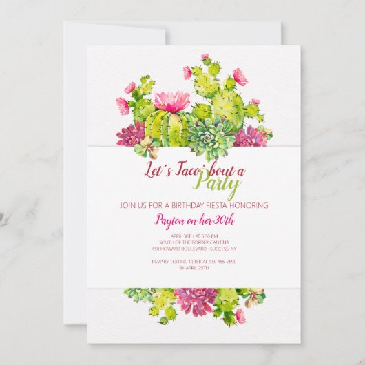 Blooming Cactus Birthday Party Invitation Kaart (Voorkant)