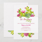 Blooming Cactus Birthday Party Invitation Kaart (Voorkant / Achterkant)