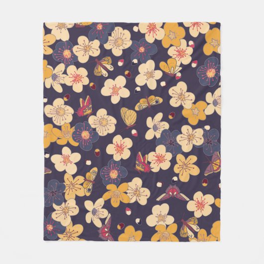 blooming cherry and butterflies seamless pattern. fleece deken (Voorkant)