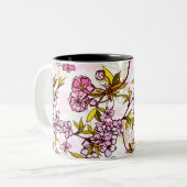 Blooming Cherry Blossom Pattern  Tweekleurige Koffiemok (Voorkant links)