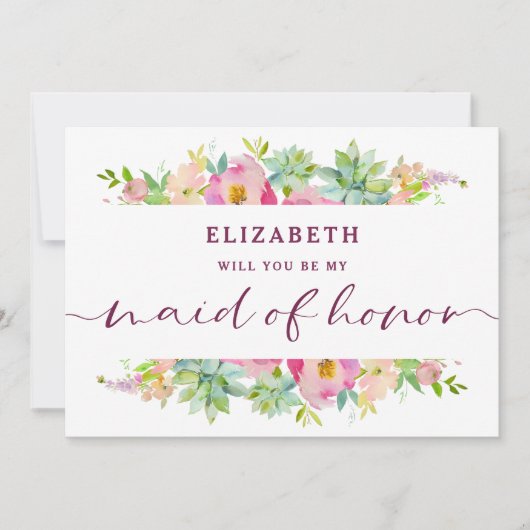 Blooming Chic Floral Maid of Honor proposal Kaart (Voorkant)